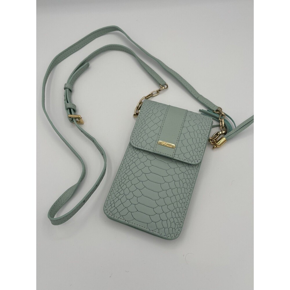 GiGi‎ New York Phone Case Leather Mini Crossbody Embossed Seafoam Purse Tassel - Picture 3 of 8